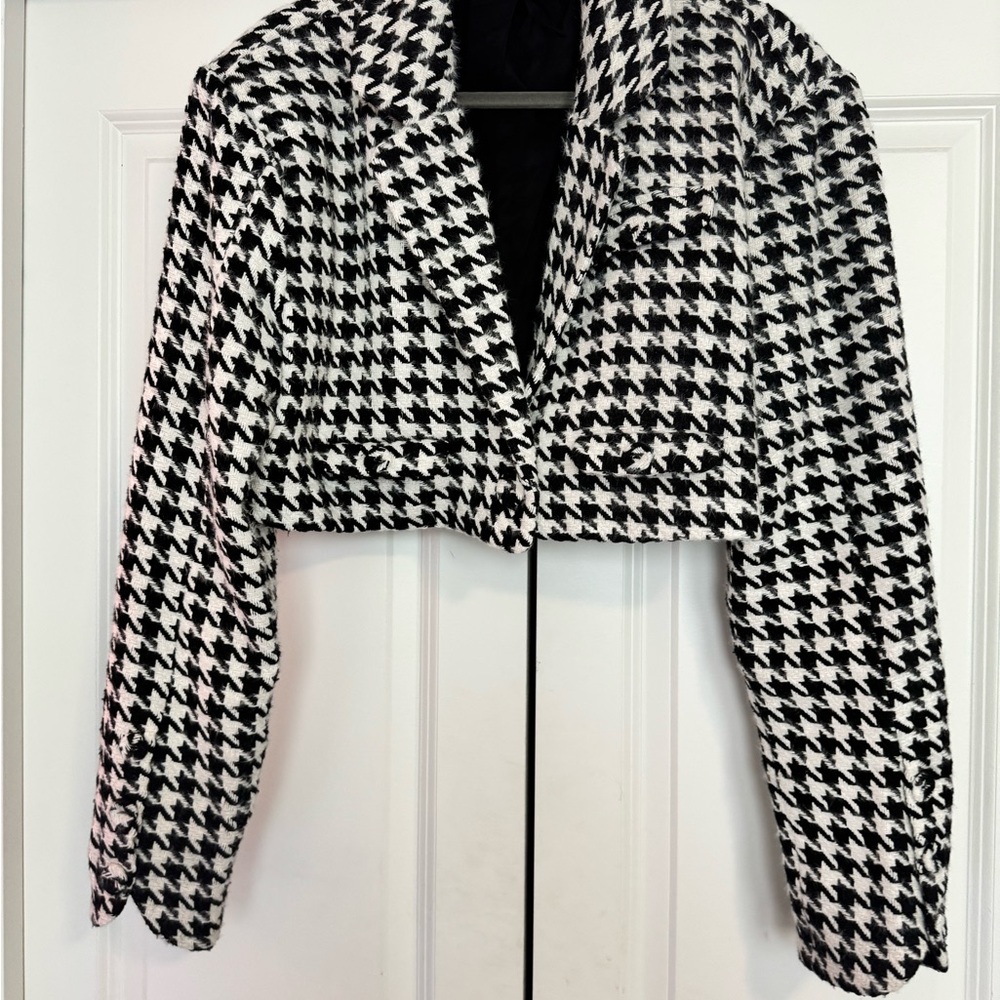 For Love And Lemons Black and White Houndstooth Blazer